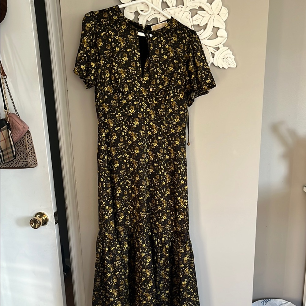 Never worn tags on Michael Kors black and yellow floral midi dress